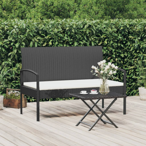 vidaXL Trädgårdsbänk med dyna svart 105 cm konstrotting