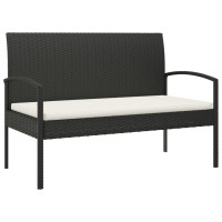 Produktbild för Trädgårdsbänk med dyna svart 105 cm konstrotting