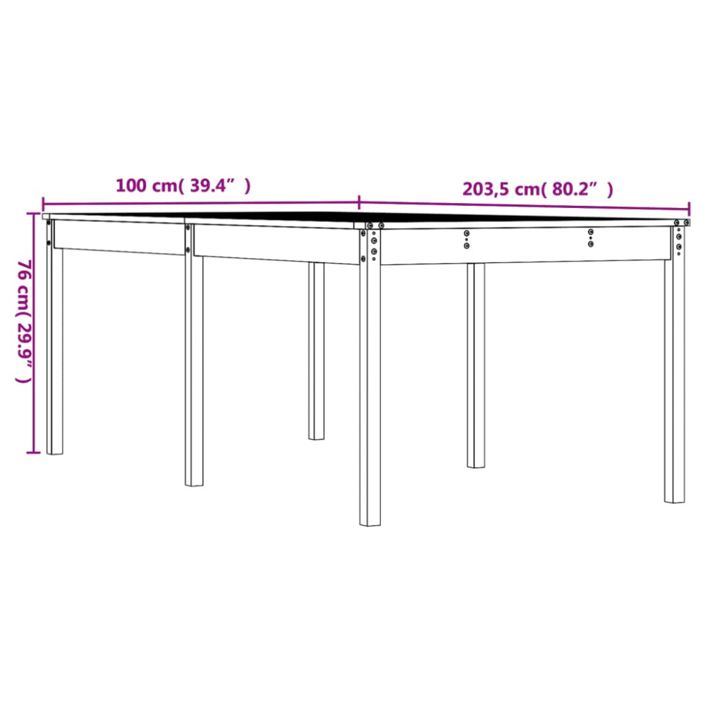Produktbild för Trädgårdsbord 203,5x100x76 cm massiv furu