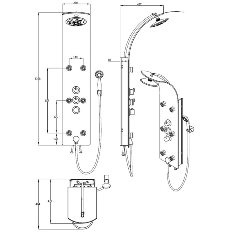 Produktbild för SCHÜTTE Duschpanel med termostatblandare LANZAROTE svart