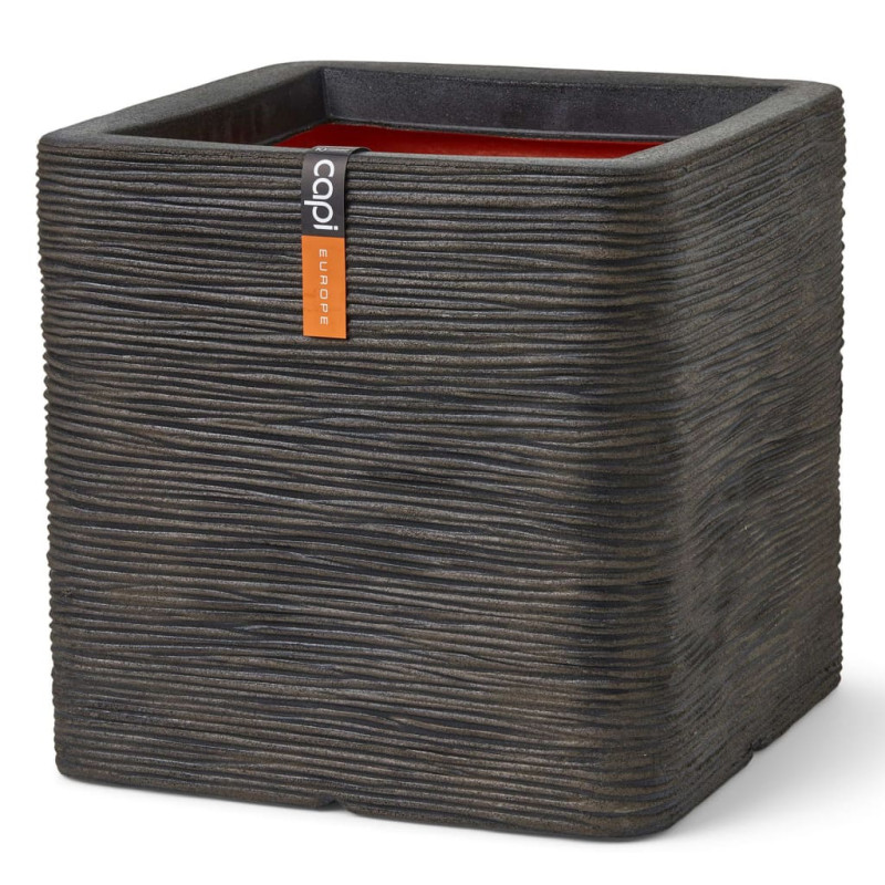 Produktbild för Capi Kruka Nature Rib fyrkantig 30x30x30 cm mörkbrun