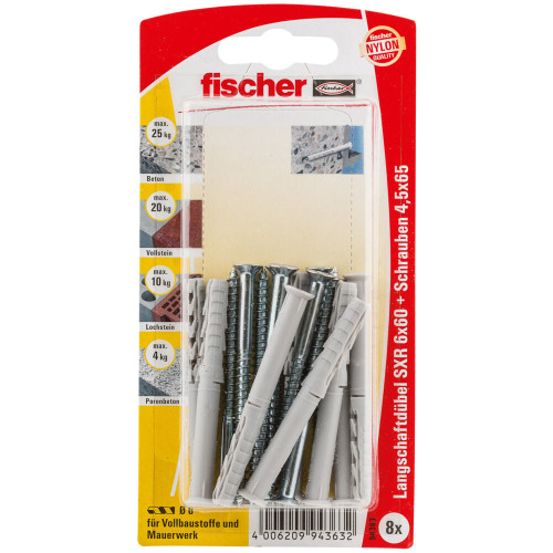 Fischer Wetter Fischer 94363 skruvankare och väggplugg 8 styck Kit med skruv och väggplugg 60 mm