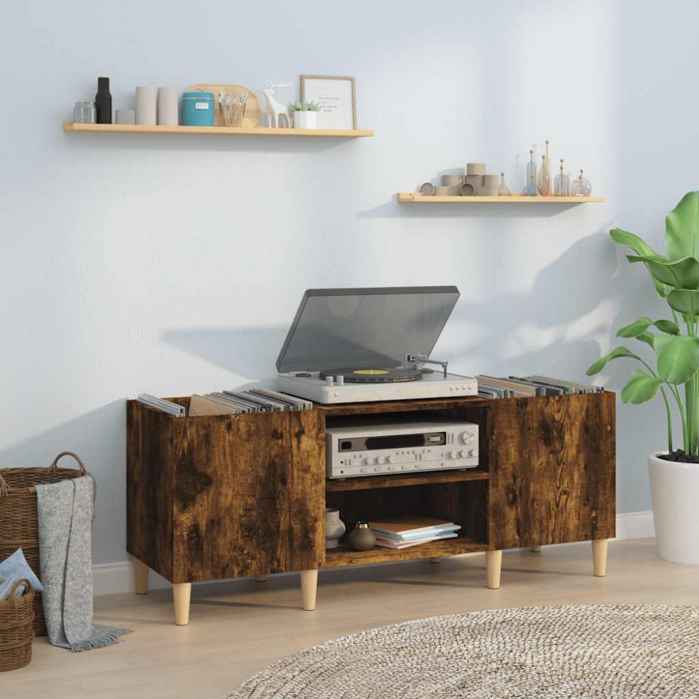Produktbild för Stereobänk rökfärgad ek 121x38x48 cm konstruerat trä