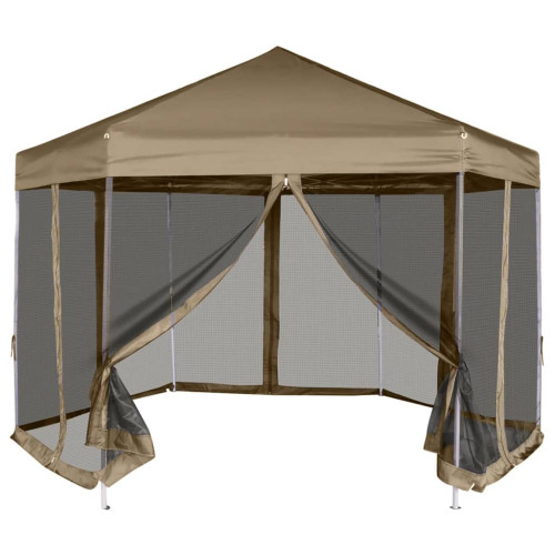 vidaXL Pop-Up tält sexkantigt med sidoväggar 3,6x3,1 m taupe 220g/m²