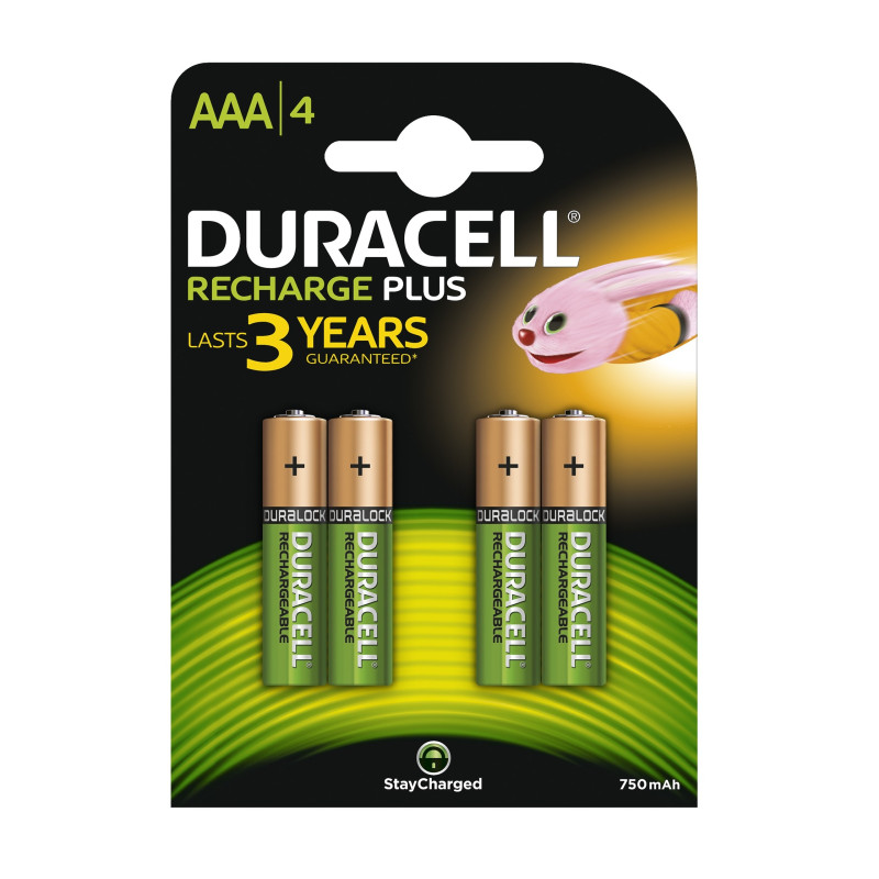 Produktbild för Duracell AAA (4pcs) Laddningsbart batteri Nickel-metallhydrid (NiMH)