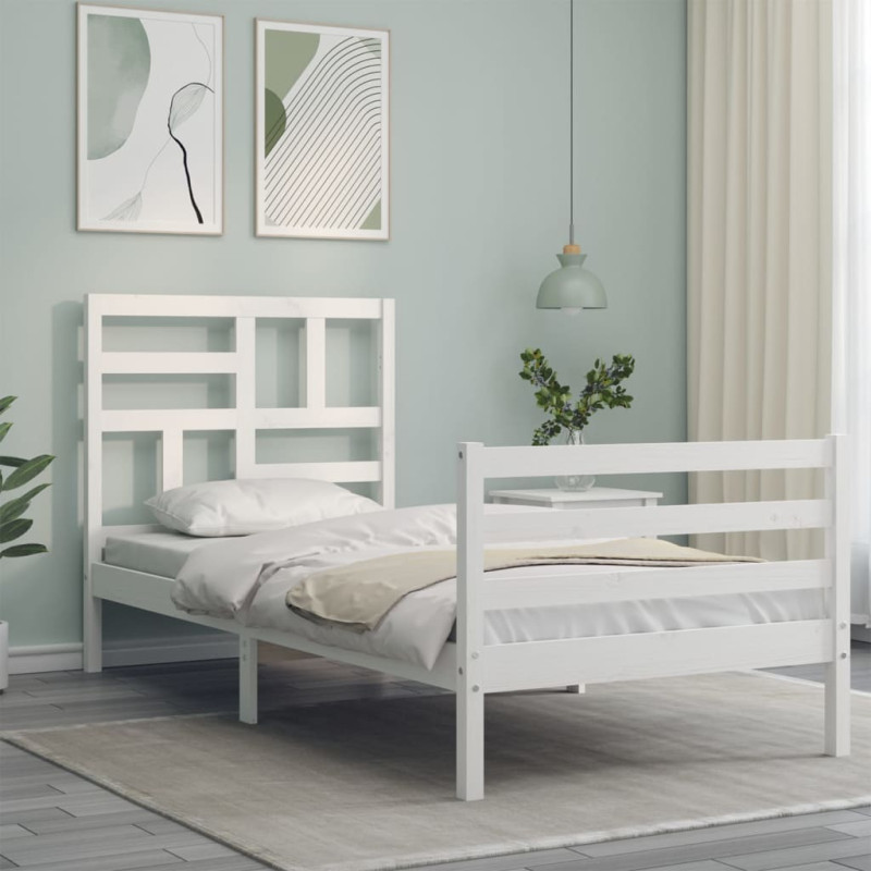 Produktbild för Sängram med huvudgavel vit 100x200 cm massivt trä