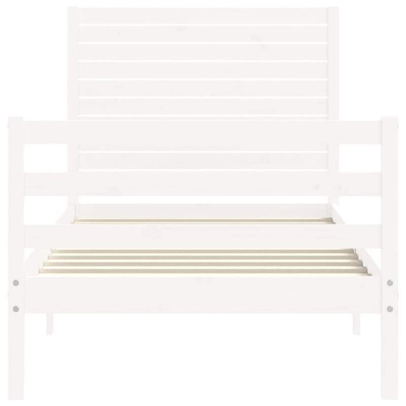Produktbild för Sängram med huvudgavel vit 90x200 cm massivt trä