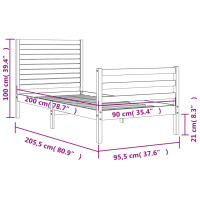 Produktbild för Sängram med huvudgavel 90x200 cm massivt trä