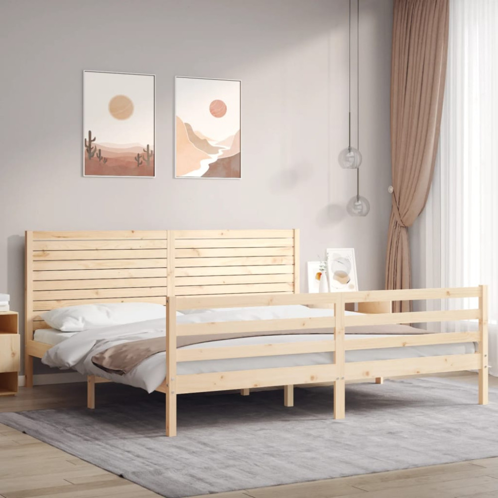 Produktbild för Sängram med huvudgavel 200x200 cm massivt trä