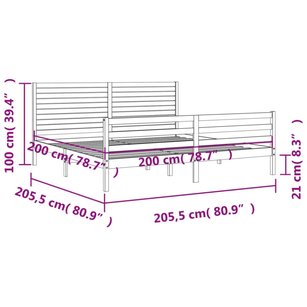 Produktbild för Sängram med huvudgavel 200x200 cm massivt trä