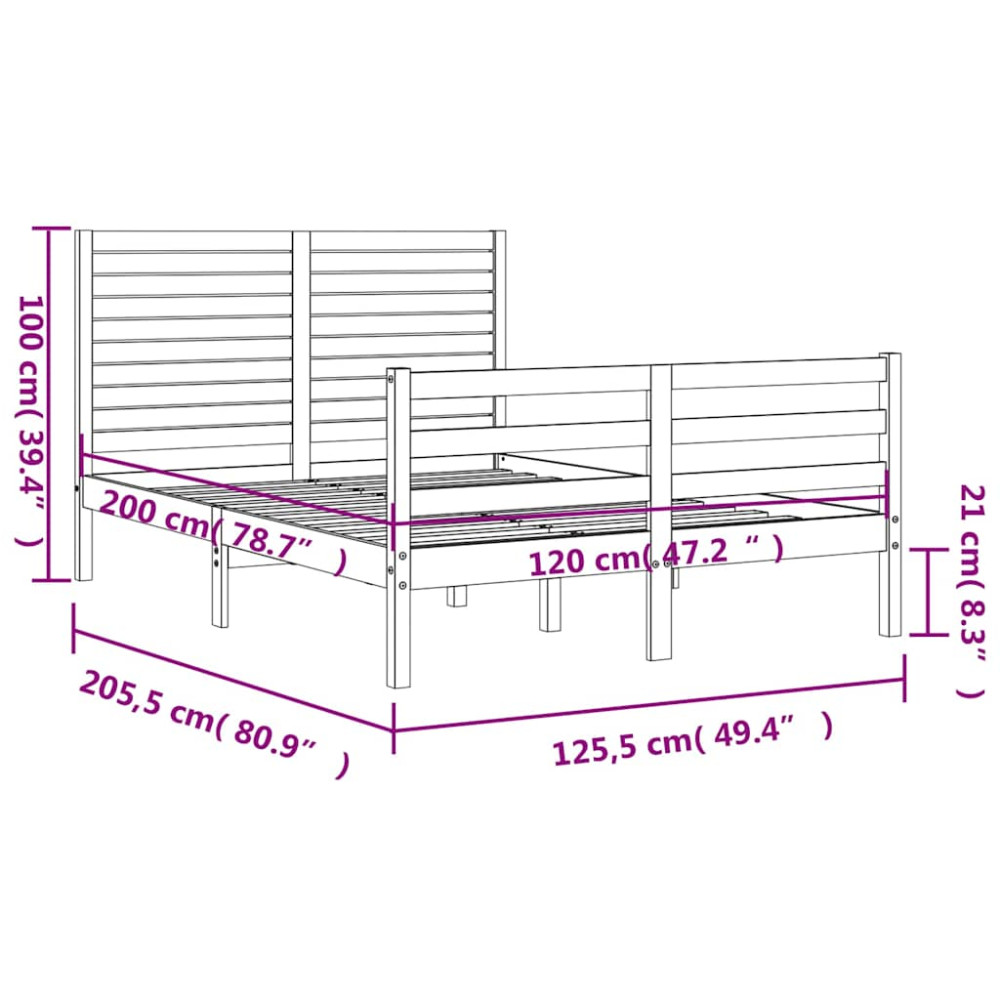 Produktbild för Sängram med huvudgavel 120x200 cm massivt trä