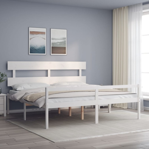 vidaXL Sängram med sänggavel vit 200x200 cm massivt trä