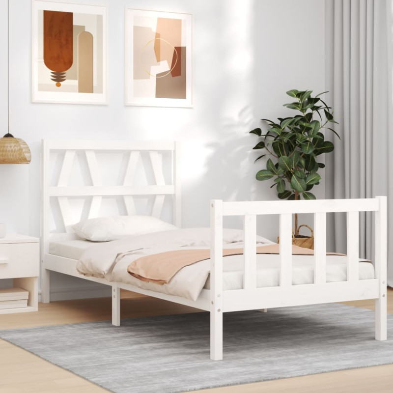 Produktbild för Sängram med huvudgavel vit massivt trä