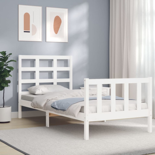 vidaXL Sängram med sänggavel vit 90x190 cm massivt trä