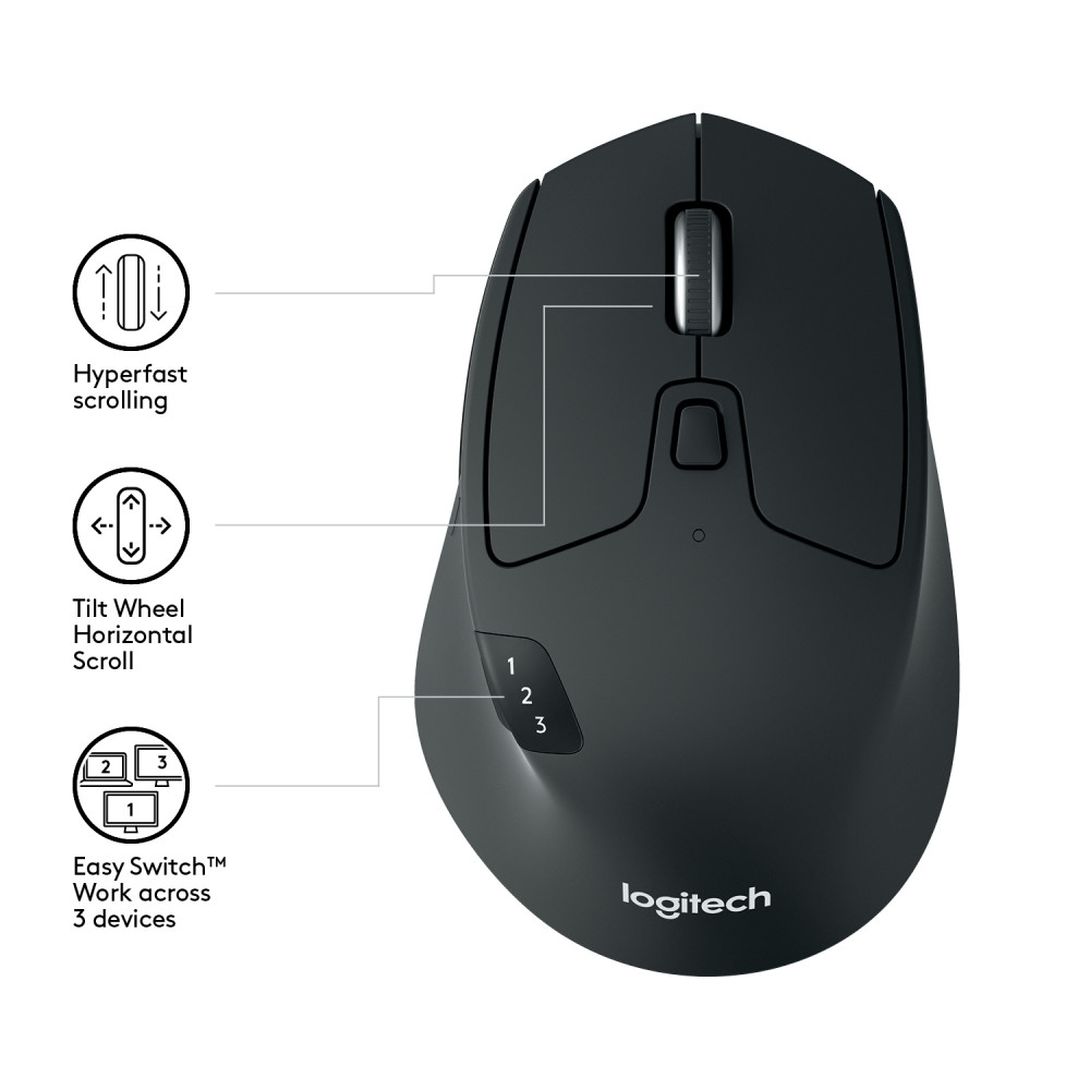 Produktbild för Logitech M720 datormöss högerhand Trådlös RF + Bluetooth Optisk 1000 DPI