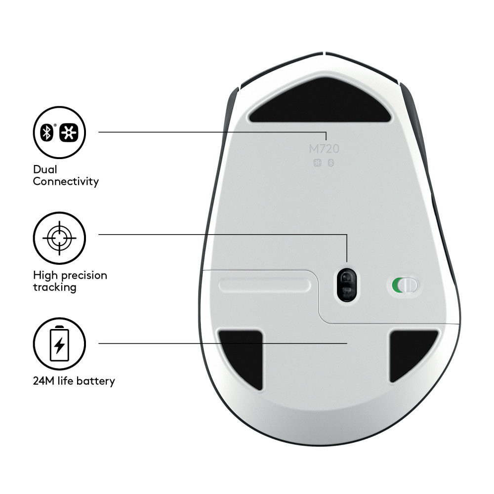 Produktbild för Logitech M720 datormöss högerhand Trådlös RF + Bluetooth Optisk 1000 DPI