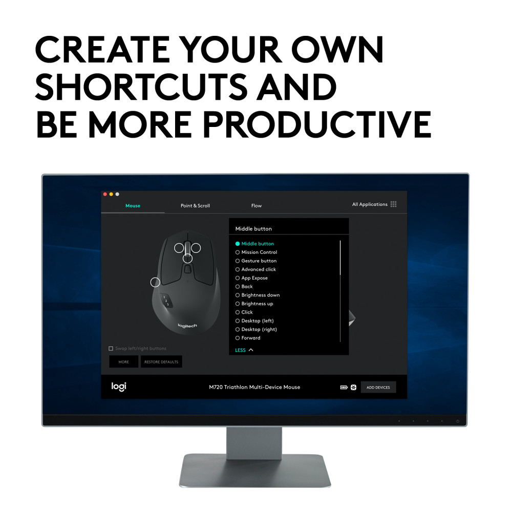 Produktbild för Logitech M720 datormöss högerhand Trådlös RF + Bluetooth Optisk 1000 DPI