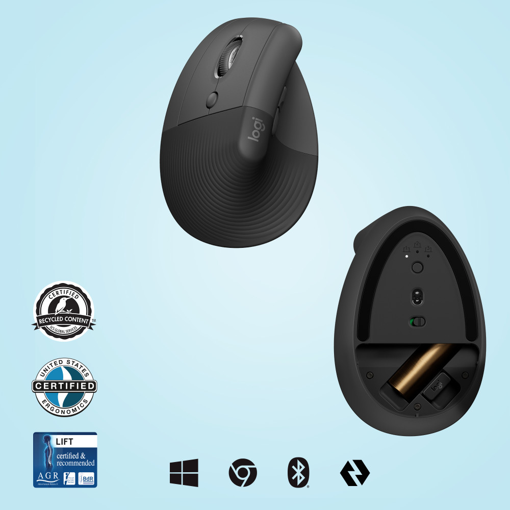 Produktbild för Logitech Lift datormöss vänster hand Trådlös RF + Bluetooth Optisk 4000 DPI