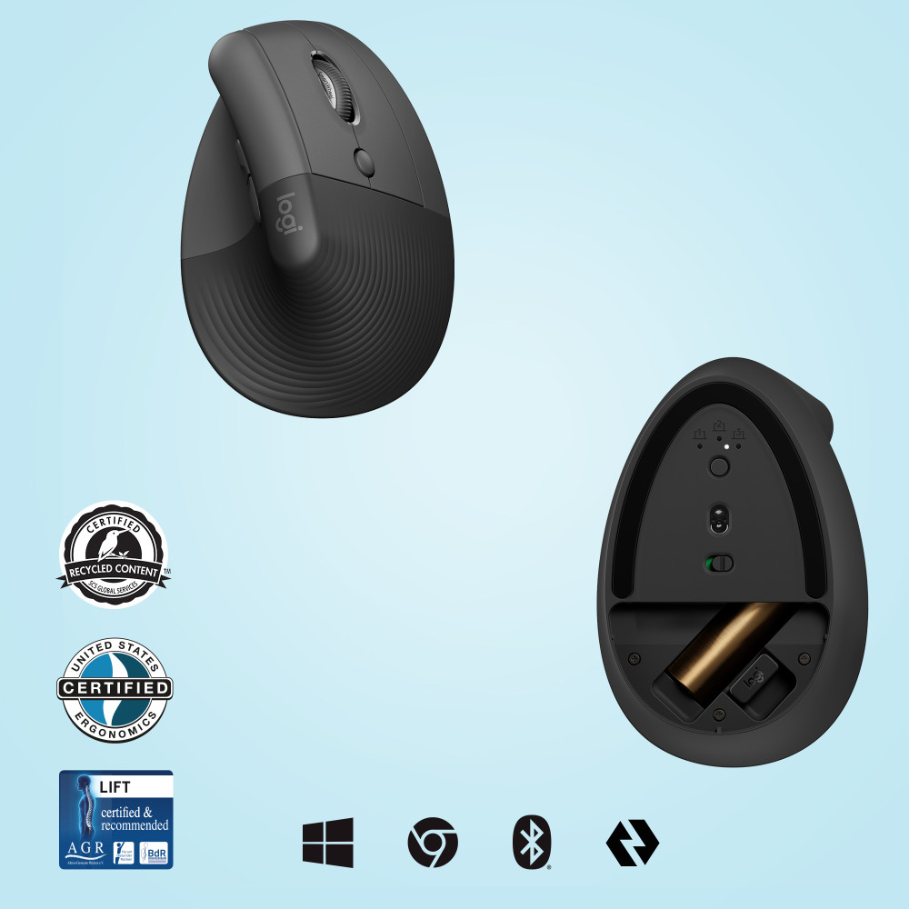 Produktbild för Logitech Lift datormöss högerhand Trådlös RF + Bluetooth Optisk 4000 DPI