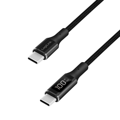 LogiLink USB-C - USB-C-kabel med display USB 2.0 PD 3.1  240W 1 m Svart