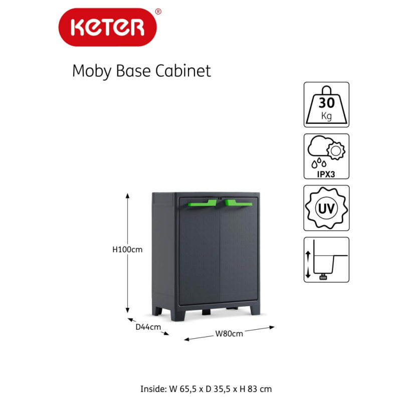 Produktbild för Keter Lågt förvaringsskåp Moby grafitgrå 100 cm