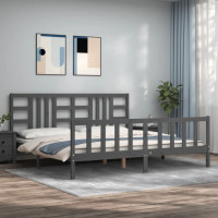 Produktbild för Sängram med huvudgavel grå 200x200 cm massivt trä