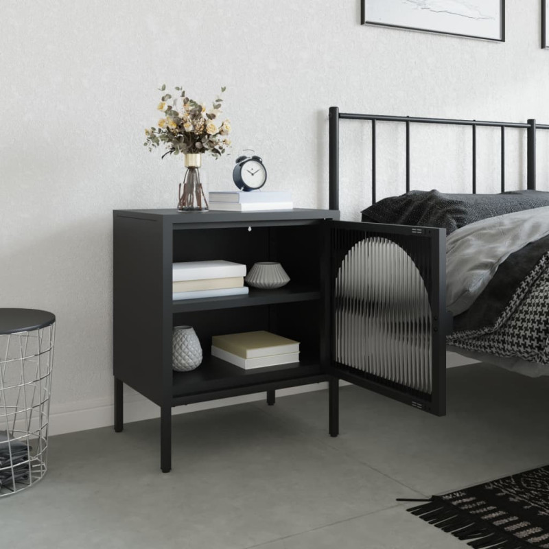 Produktbild för Sängbord svart 50x35x60 cm glas och stål