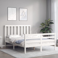 Produktbild för Sängram med huvudgavel vit 120x200 cm massivt trä