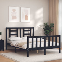 Produktbild för Sängram med huvudgavel svart 140x200 cm massivt trä