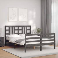 Produktbild för Sängram med huvudgavel grå 140x200 cm massivt trä