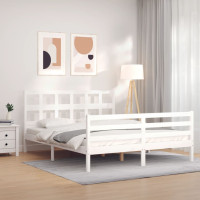 Produktbild för Sängram med huvudgavel vit massivt trä