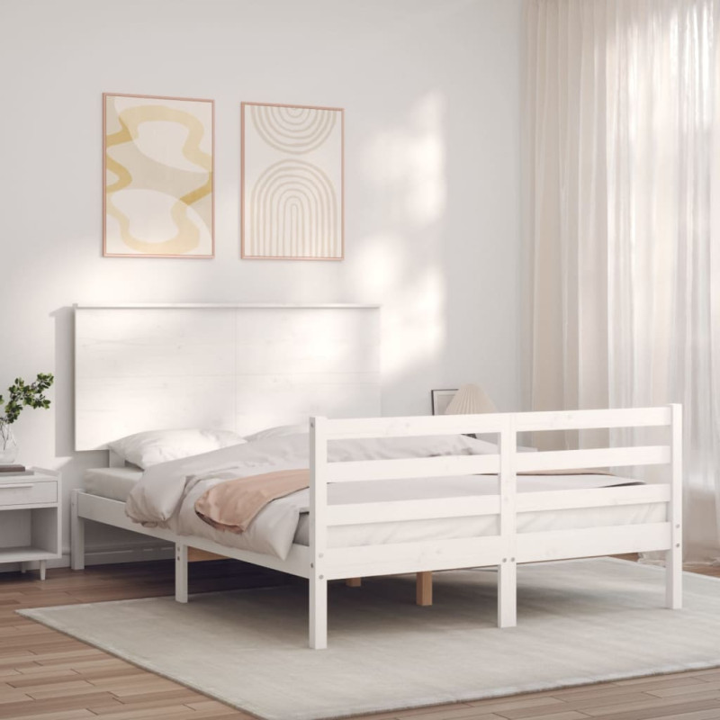 Produktbild för Sängram med huvudgavel vit 140x190 cm massivt trä