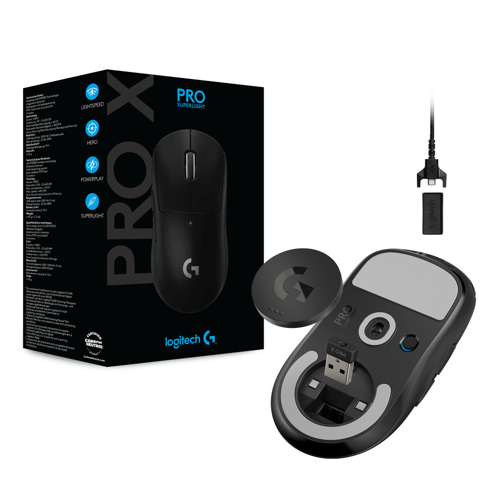 Produktbild för Logitech G Pro X Superlight datormöss högerhand RF Trådlös 25600 DPI