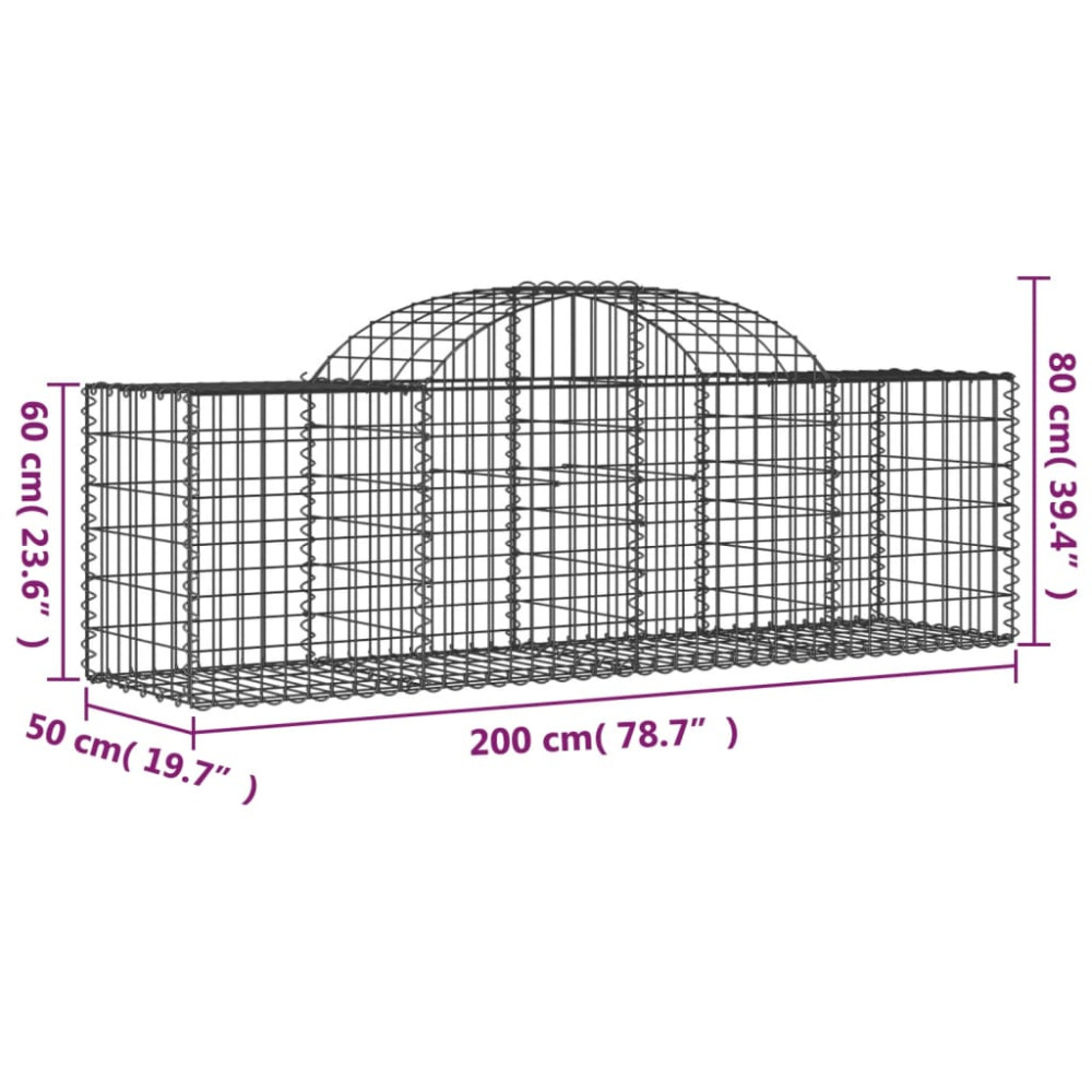 Produktbild för Gabioner bågformade 30 st 200x50x60/80 cm galvaniserat järn