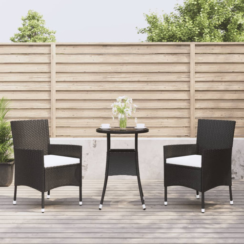 vidaXL Caféset med dynor 3 delar konstrotting svart - Utemöbelgrupper