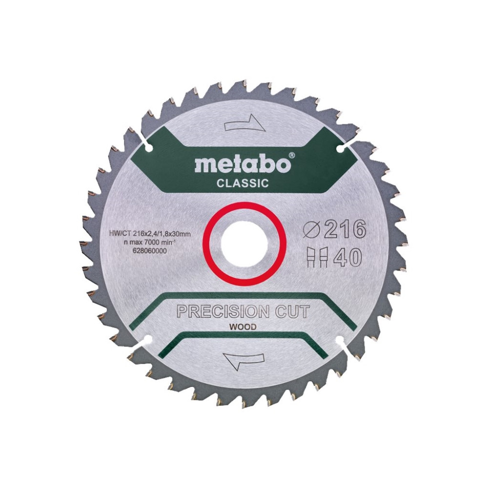 Produktbild för Metabo Classic Precision Cut Wood - cirkelsågblad - för plywood, mjuka träslag, lövträ, träfanér, MDF-skiva, kompositmaterial, obehandlad spånplatta