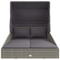 Produktbild för Solsäng med hopfällbart tak grå 200x114x128 cm konstrotting
