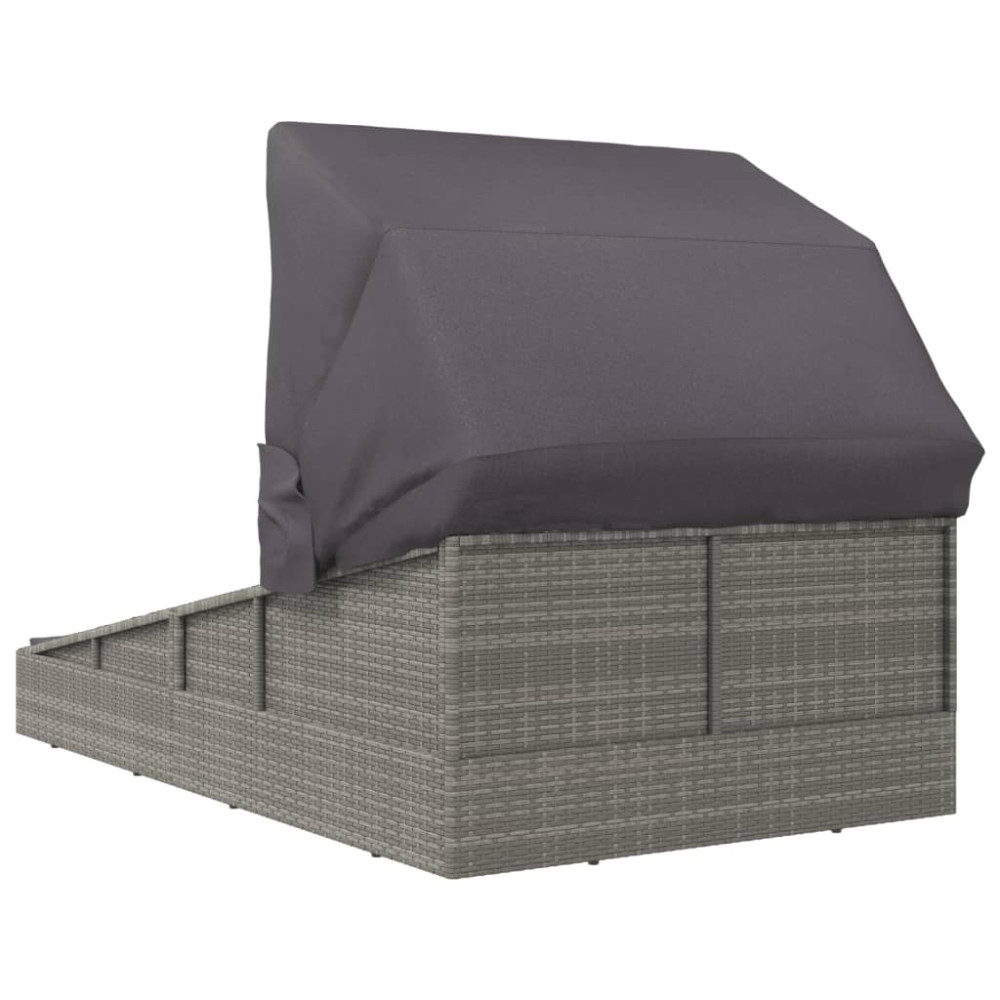 Produktbild för Solsäng med hopfällbart tak grå 200x114x128 cm konstrotting
