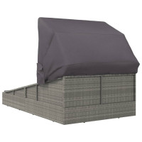 Produktbild för Solsäng med hopfällbart tak grå 200x114x128 cm konstrotting