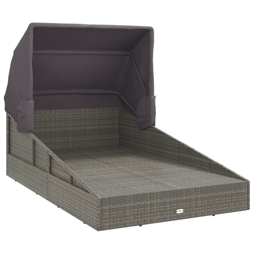 Produktbild för Solsäng med hopfällbart tak grå 200x114x128 cm konstrotting