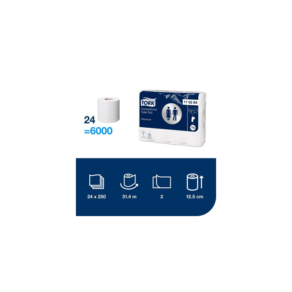 Produktbild för Toalettpapper TORK Adv T4 2-lag 24/fp