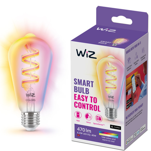 WiZ WiFi Smart LED E27 ST64 40W Filament Färg + Varm-kallvit 470lm
