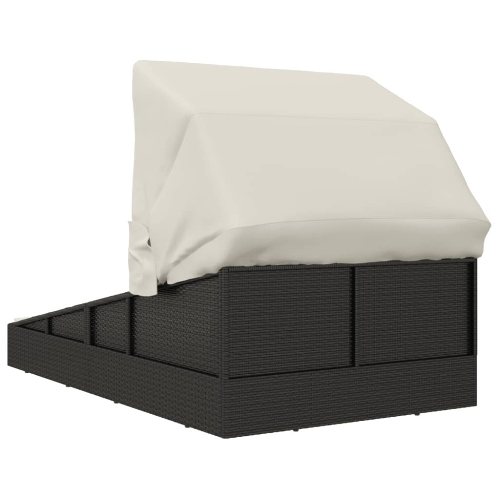 Produktbild för Solsäng med hopfällbart tak svart 200x114x128 cm konstrotting
