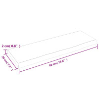 Produktbild för Hyllplan 60x20x2 cm obehandlad massiv ek