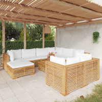 Produktbild för Loungegrupp för trädgården med dynor 10 delar massiv teak