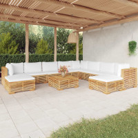 Produktbild för Loungegrupp för trädgården med dynor 11 delar massiv teak