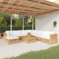 Produktbild för Loungegrupp för trädgården med dynor 9 delar massiv teak