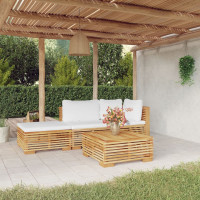 Produktbild för Loungegrupp för trädgården med dynor 4 delar massiv teak