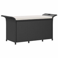 Produktbild för Trädgårdsbänk med dyna svart 116x46x57 cm konstrotting