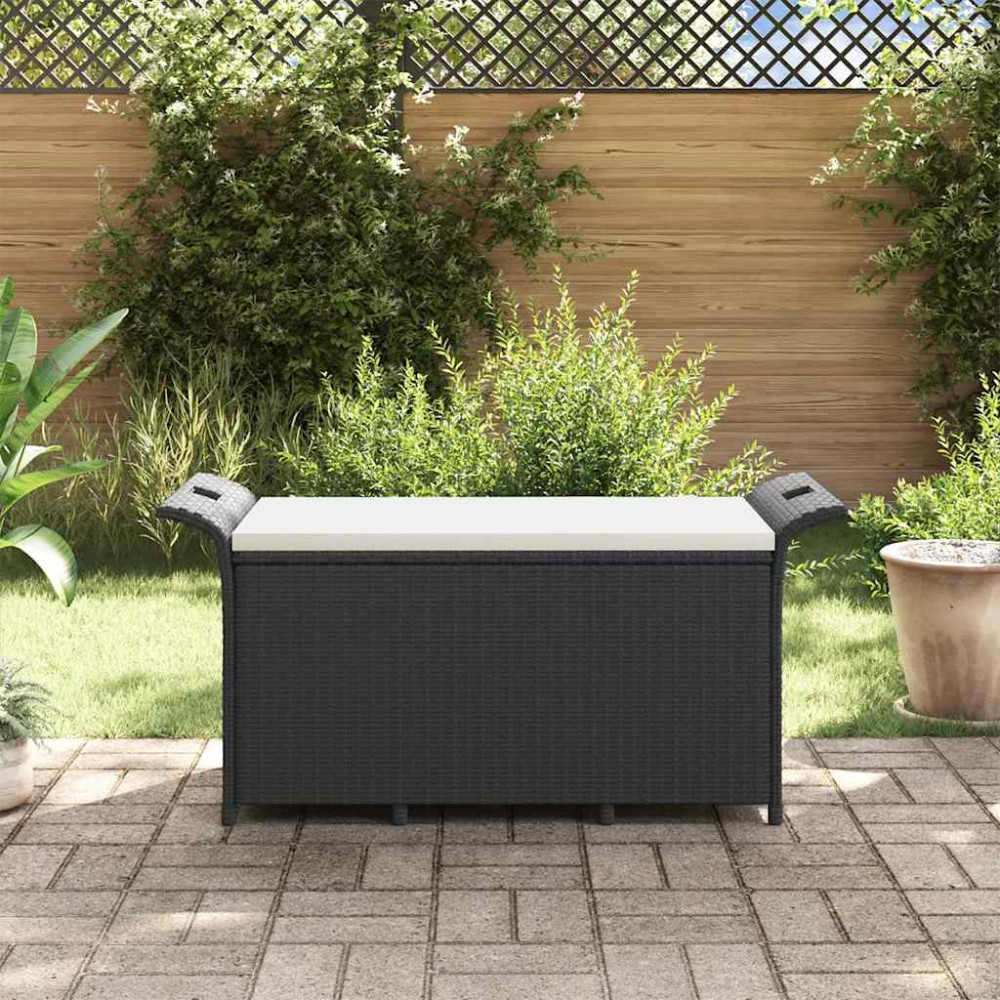 Produktbild för Trädgårdsbänk med dyna svart 116x46x57 cm konstrotting